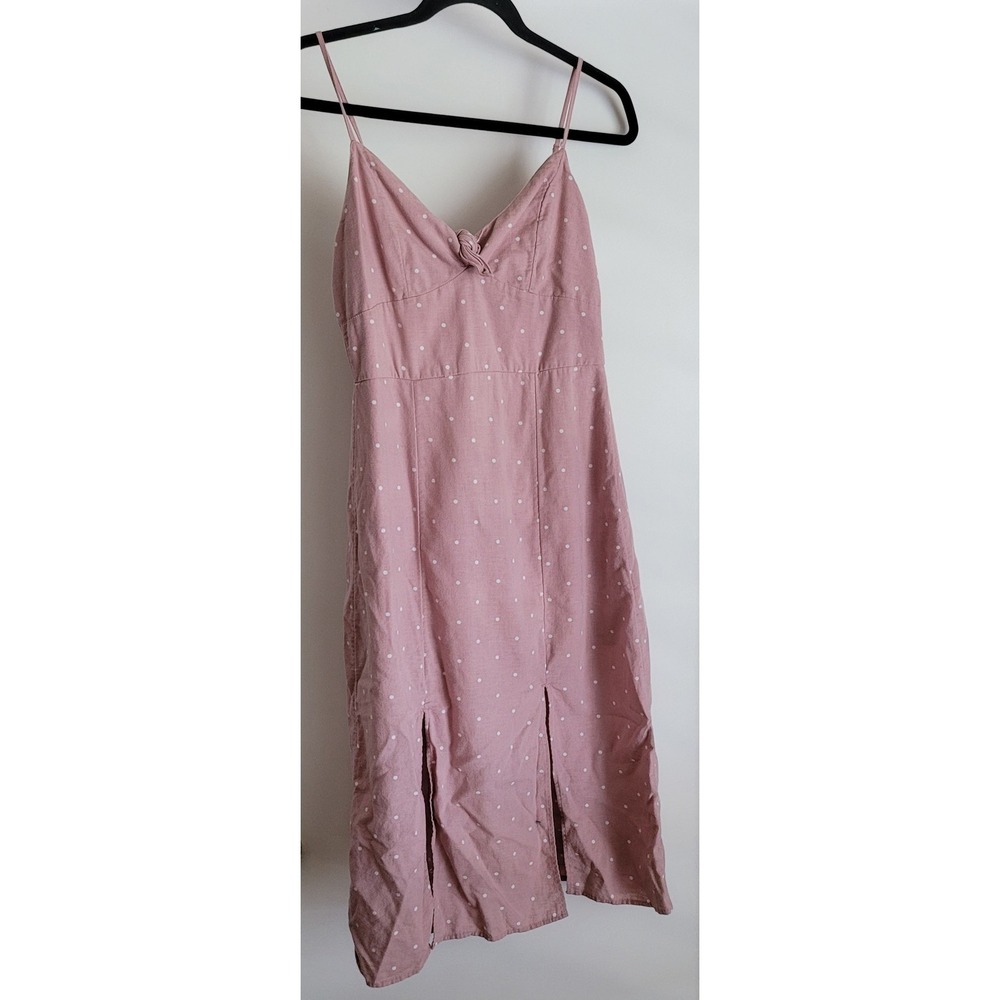 American Eagle Womens Size 2 Pink Polka Dot Sleeveless Cotton Linen Midi Dress